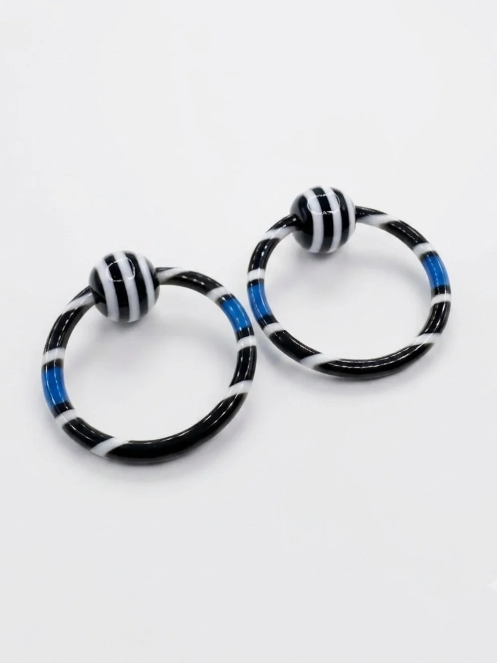 Pair 14g 1/2 Striped Acrylic Captive Bead Ring Body Jewelry Black White Blue